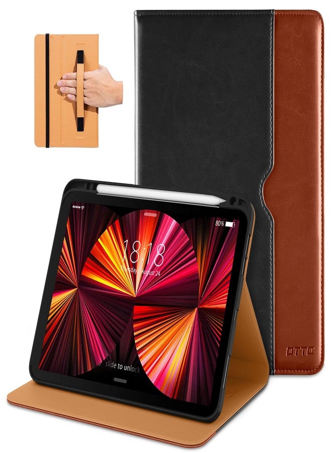 DTTO Case for iPad Pro 11 Inch 4th / 3rd / 2nd / 1st Generation 2022/2021/2020/2018,Premium PU Leather Folio Stand Cover with Hand Strap, Auto Wake/Sleep,Multiple Viewing Angles, Black Brown - Image 1